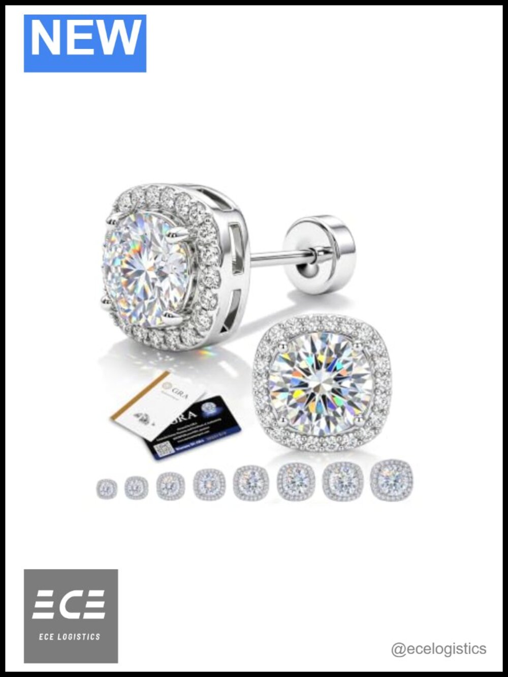 Moissanite Halo Stud Earrings S925 Sterling Silver Screw Back